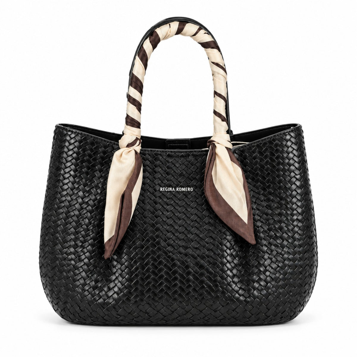 REGINA ROMERO Handtasche in Schwarz mit Flechtoptik und Tuch Tasche V. Milano