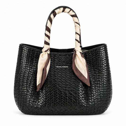 REGINA ROMERO Handtasche in Schwarz mit Flechtoptik und Tuch Tasche V. Milano