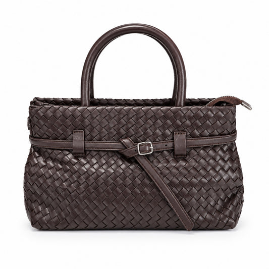 Damenhandtasche in Dunkelbraun – Geflochtene Henkeltasche mit Schnallendetail Tasche V. Milano