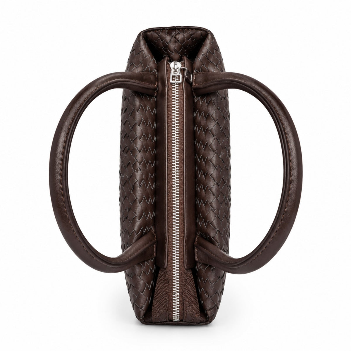 Damenhandtasche in Dunkelbraun – Geflochtene Henkeltasche mit Schnallendetail Tasche V. Milano