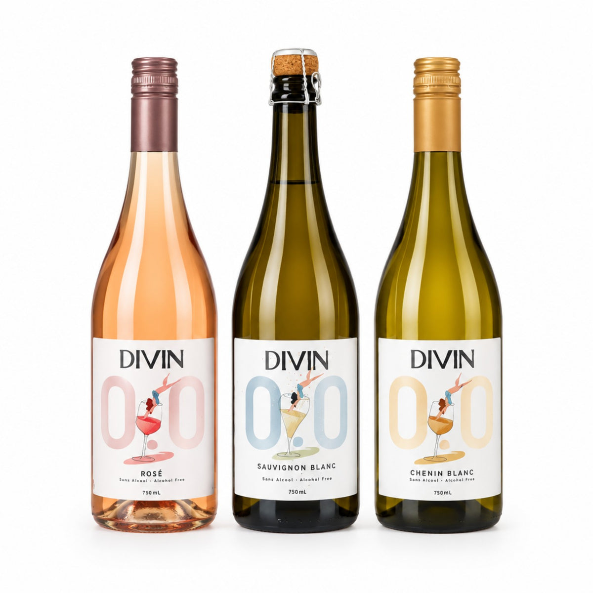 DIVIN 0.0 alkoholfreies Weinpaket – Rosé, Sauvignon Blanc & Chenin Blanc | 3er-Probierpaket Alkoholfrei Das Zierwerk