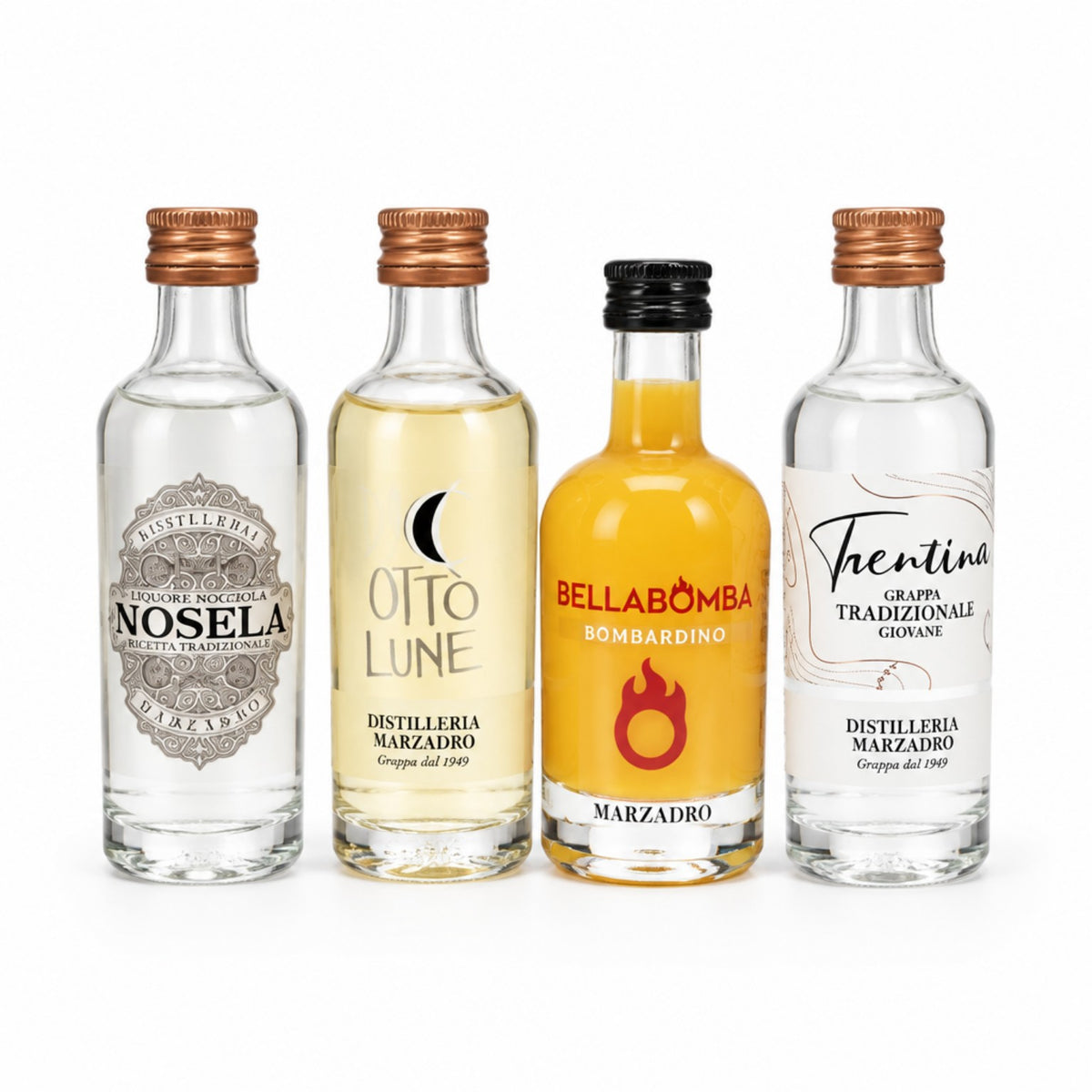 Marzadro Spirituosen-Probierpaket – 4 italienische Spezialitäten à 5 cl Likör Distilleria Marzadro