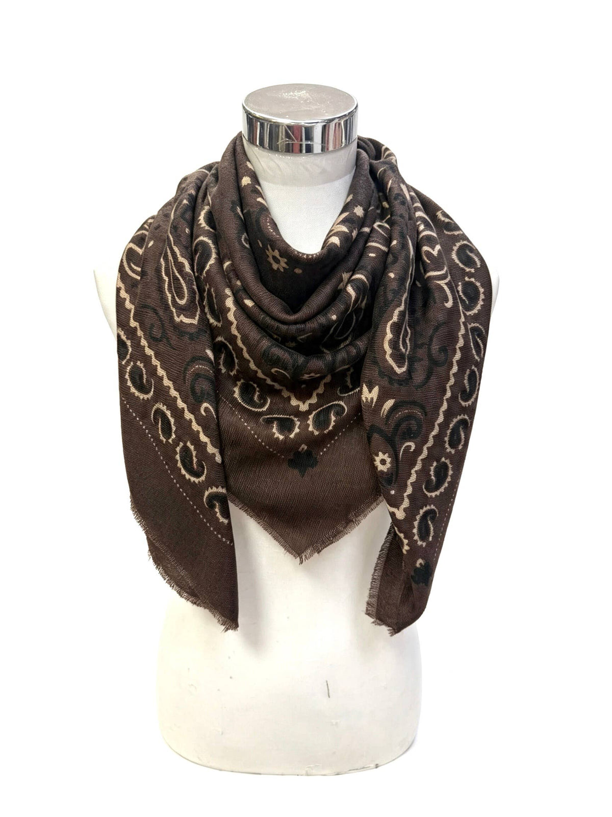 Woll-Carré mit Bandana-Muster – 110×100 cm | Café | LINETA Schal LINETA