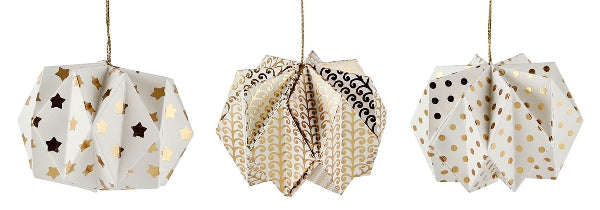Papierornament Weiß mit Goldsternen – Ø 10 cm