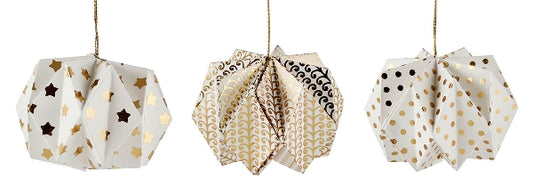 Papierornament Weiß-Gold mit Muster – Ø 10 cm