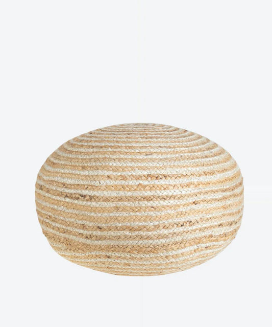 Puff aus Jute – Natur & Weiß, rund