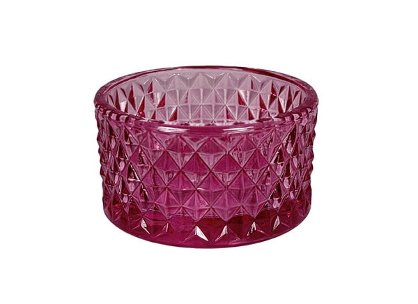 Teelichthalter Delia pink – Glas mit Rautenmuster, Ø8,5 cm