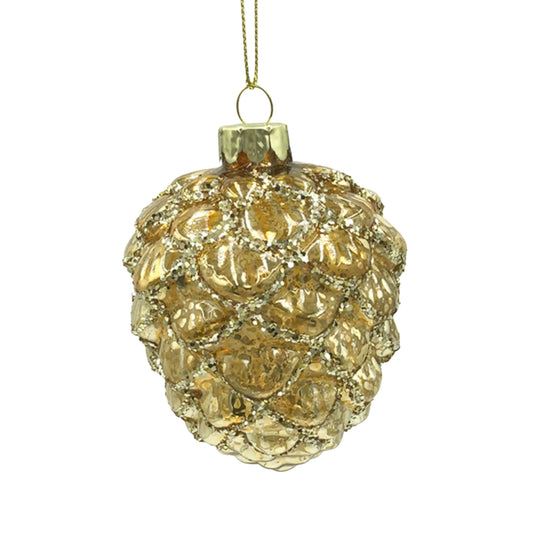 Weihnachtsanhänger Tannenzapfen Gold Glas