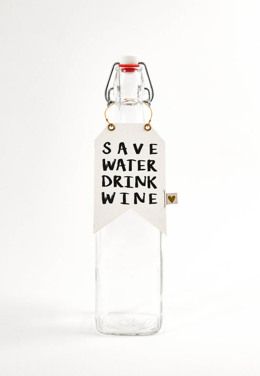 Flaschenanhänger aus Papier „Save Water Drink Wine“ – Humorvolles Geschenk für Weinliebhaber