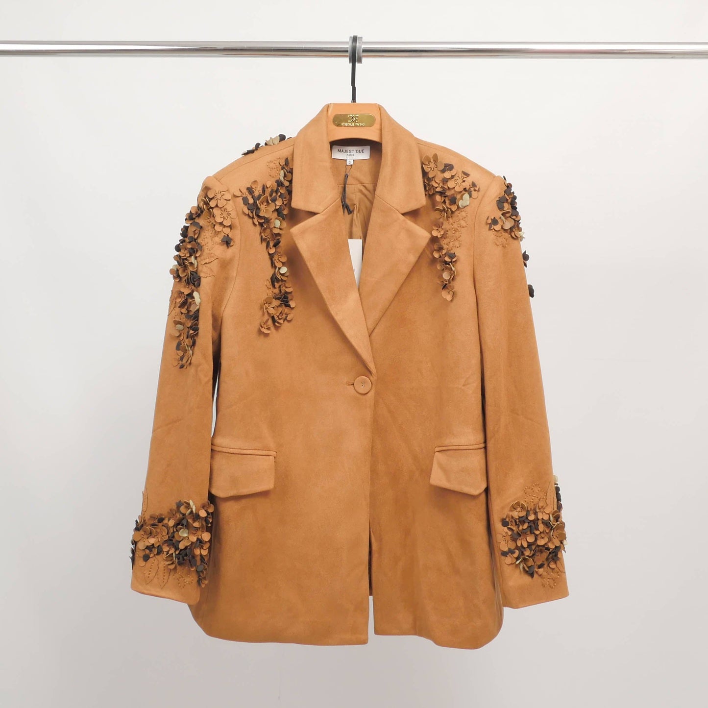 Wildlederjacke mit Blumenapplikationen – Eleganz trifft auf Couture-Details