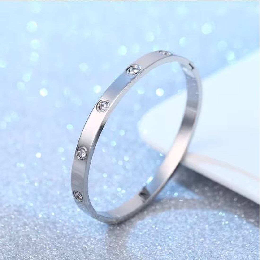 Edelstahl-Armreif mit Ziersteinen – Oval | Silber | Karma Armband Karma