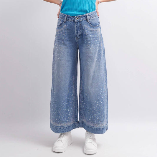 Wide-Leg-Jeans mit Strass – italienischer Glamour in Denim