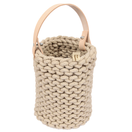 Bottle Bag aus Baumwolle mit Lederhenkel – Beige von Peter Dahlenburg