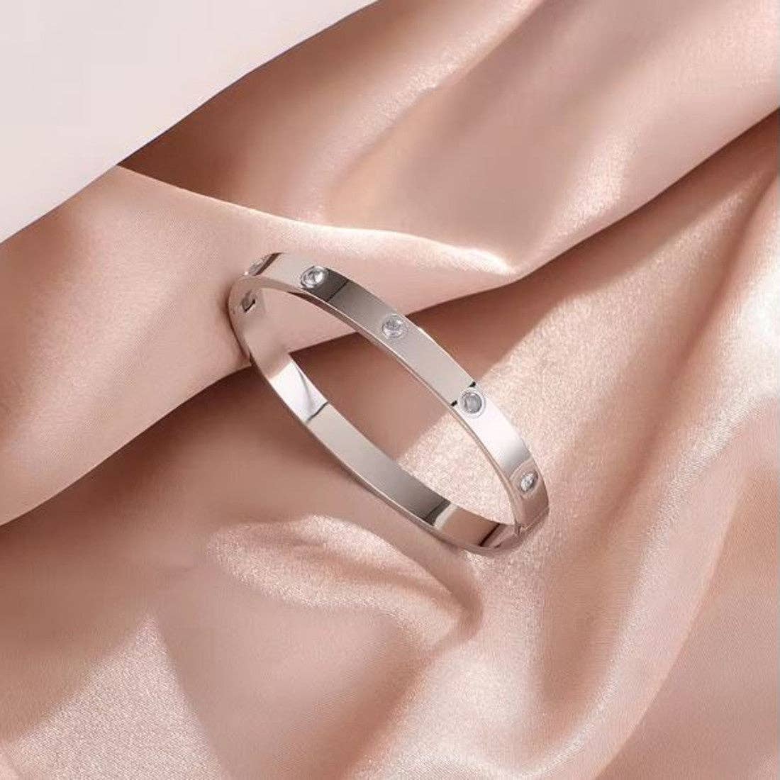 Edelstahl-Armreif mit Ziersteinen – Oval | Silber | Karma Armband Karma