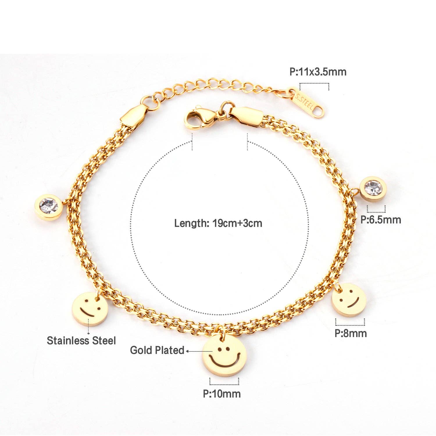 Smileys & Diamante-Charme-Armband Fantastico Fans