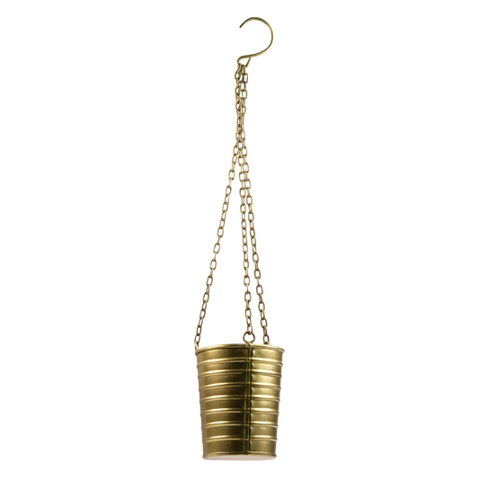 Hängevase im Industriestil – Metallvase mit Kette in Goldoptik