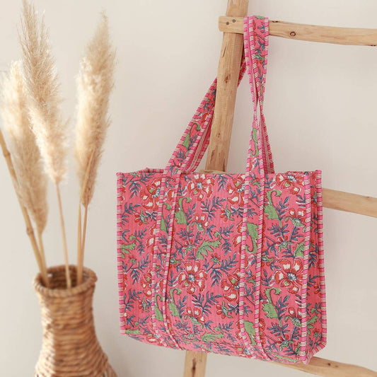 Blockprint Schultertasche – Rosa & Handgemacht