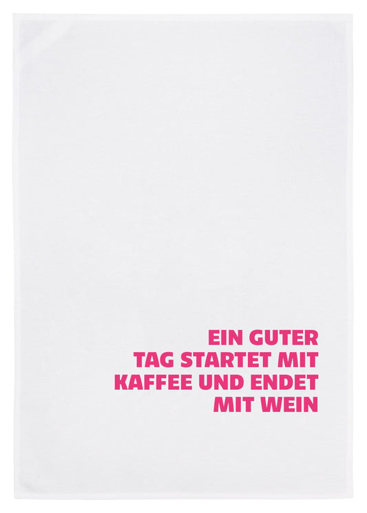 Geschirrtuch „Ein guter Tag mit Kaffee und Wein“ – humorvolles Küchendesign