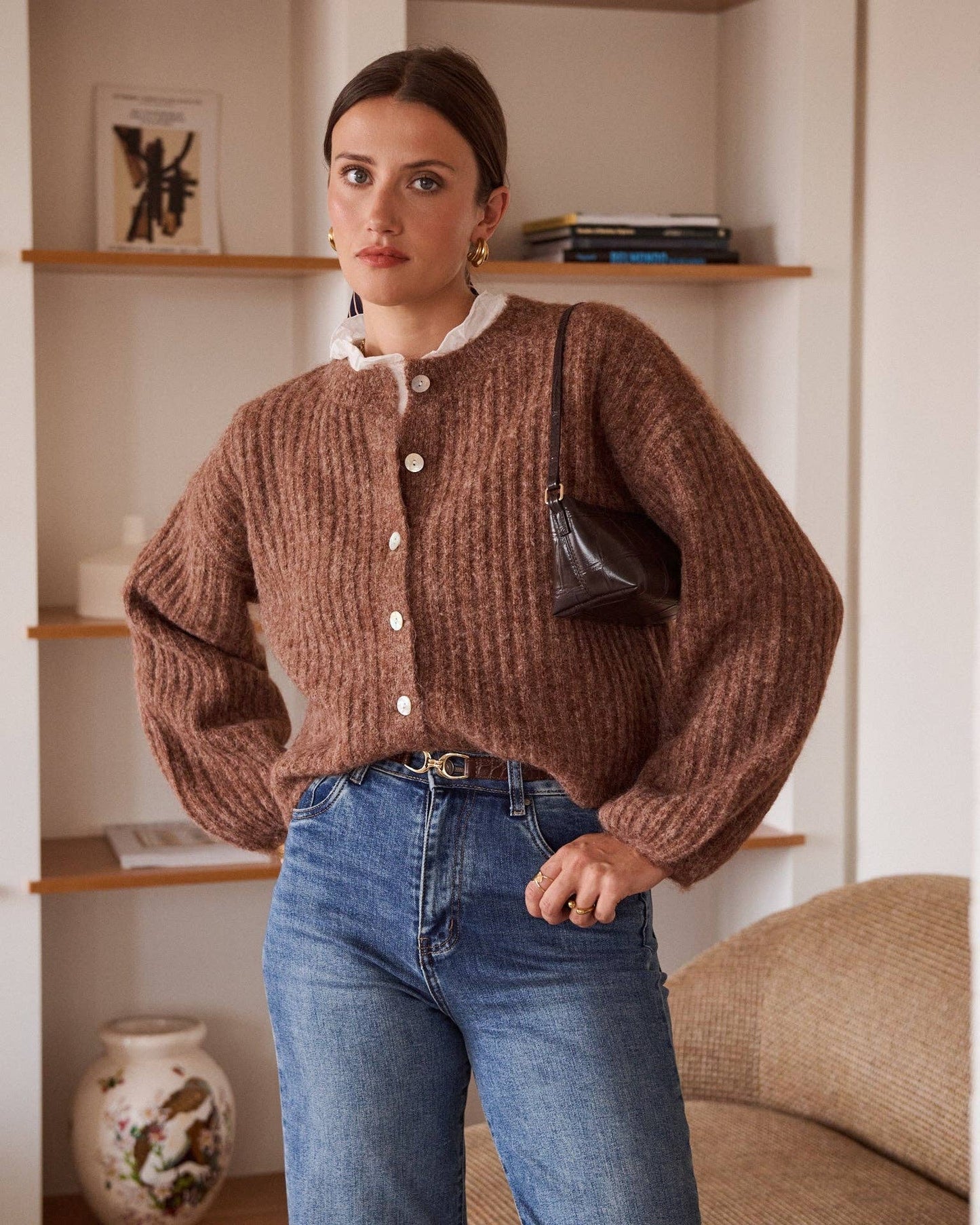 Strickjacke – Camel mit Rippenstruktur | IN APRIL 1986 Strickjacke IN APRIL 1986