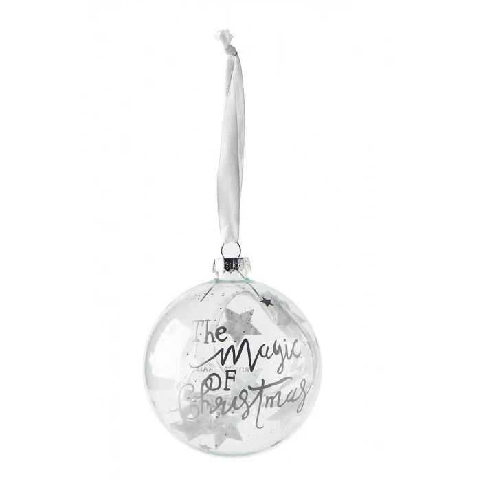 Rivièra Maison Magic Christmas Ornament Silber – Glaskugel mit silberner Aufschrift Baumschmuck Rivièra Maison