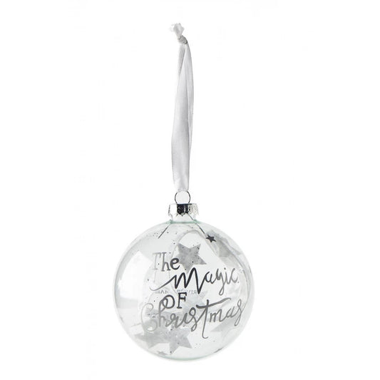 Rivièra Maison Magic Christmas Ornament Silber – Glaskugel mit silberner Aufschrift Baumschmuck Rivièra Maison