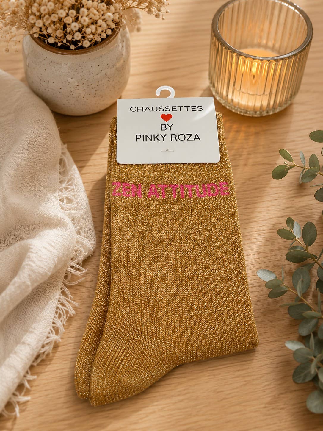 Pailletten-Socken „Zen Attitude“ – Einheitsgröße | Gold | Pinky Roza Socken Pinky Roza