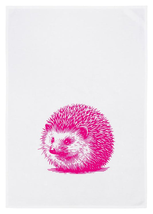 Geschirrtuch Weiß mit pinkem Igel-Print – stylisches Küchentuch aus Baumwolle