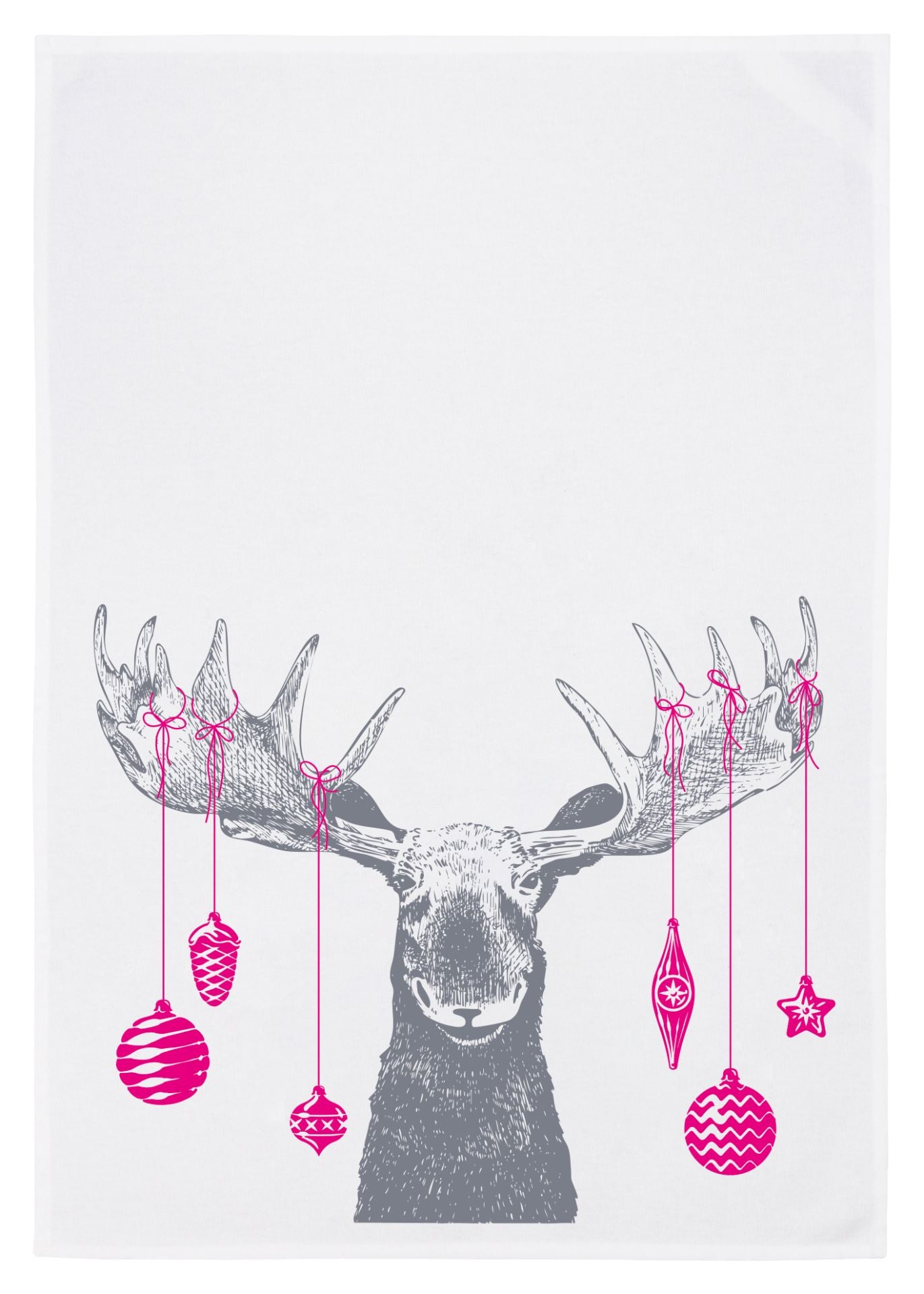 Geschirrtuch weiß – Elch mit Weihnachtsschmuck