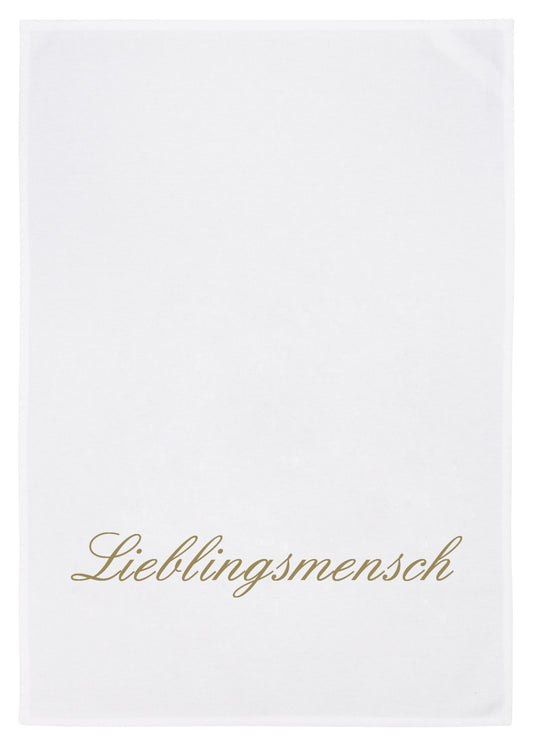 Geschirrtuch Lieblingsmensch – stilvolles Baumwolltuch mit goldener Schrift