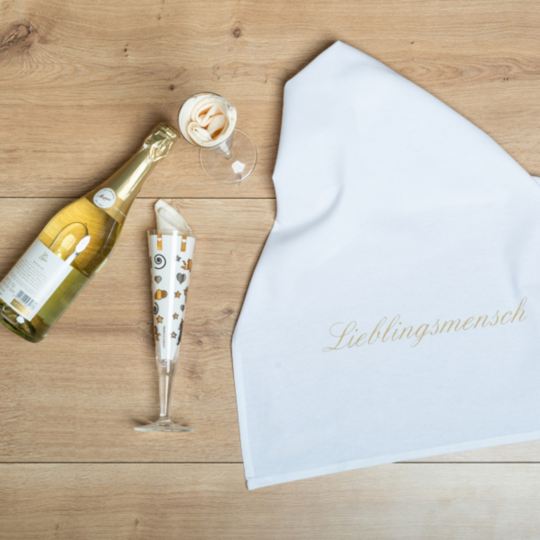 Geschirrtuch Lieblingsmensch – stilvolles Baumwolltuch mit goldener Schrift