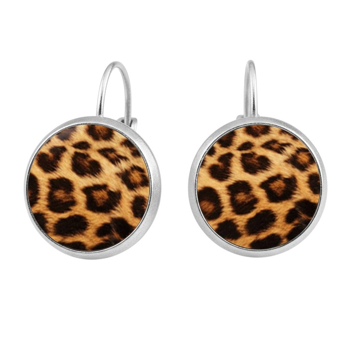 Damen-Ohrringe mit Leopardenmuster – Rund 2 cm | Silber-Braun | Karma Ohrringe Karma