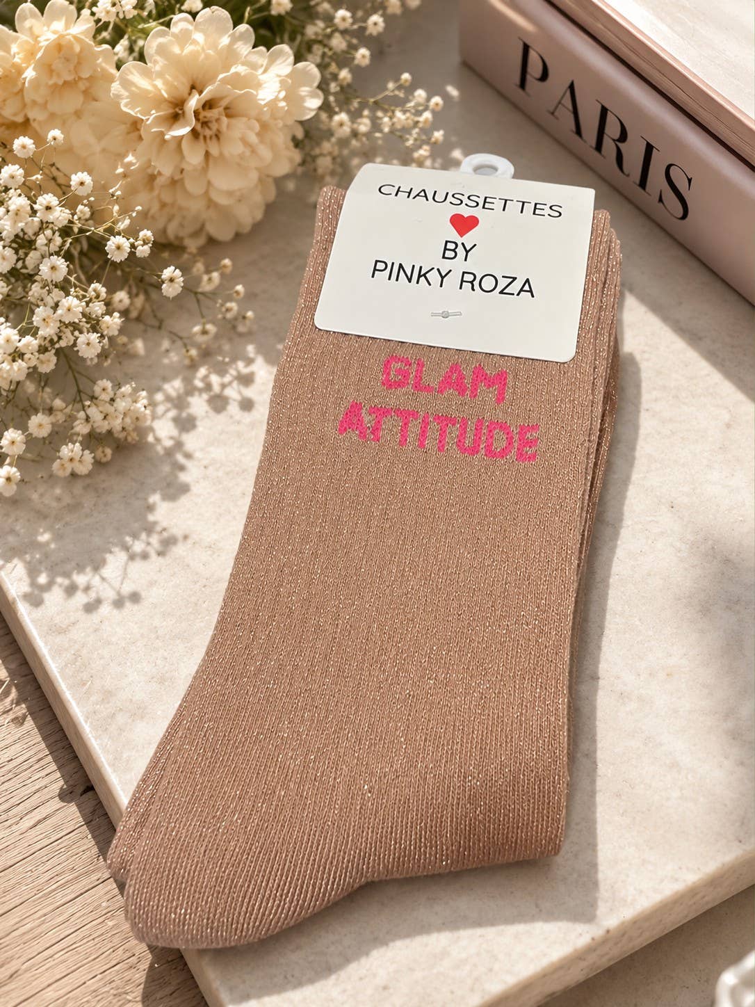Baumwollsocke „glam attitude“ mit Pailletten – Champagner | Taille Unique Socke Pinky Roza