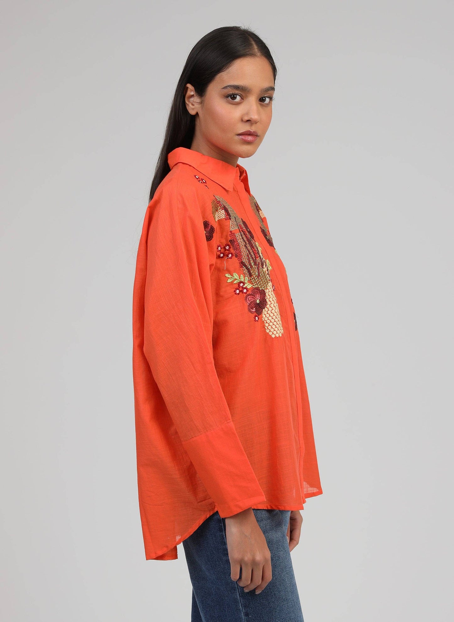 Hemd – Gr. S, Orange, Baumwollstickereien, lange Ärmel | An’ge Bluse An'ge