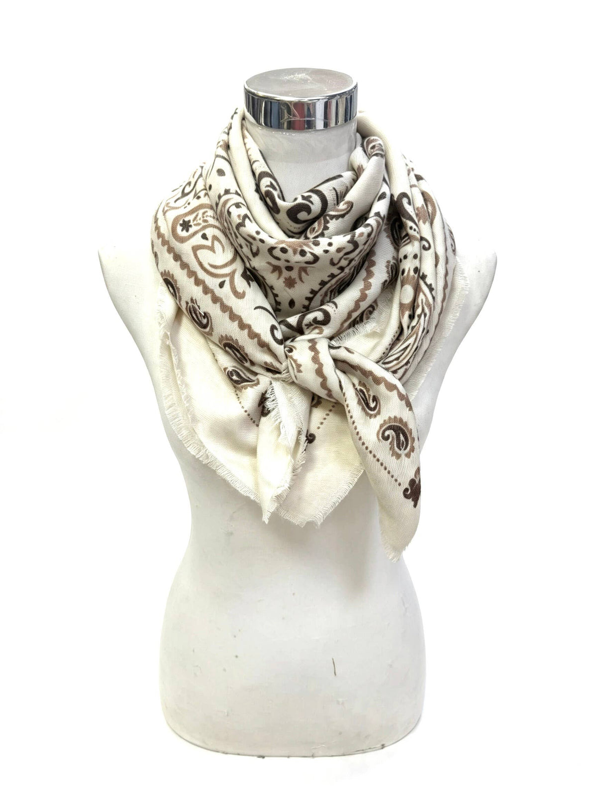 Woll-Carré mit Bandana-Muster – 110×100 cm | Beige | LINETA Schal LINETA