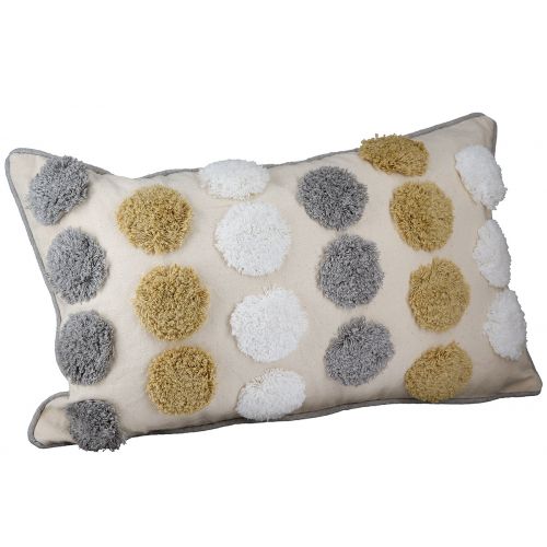 Dekokissen "Fada" – Rechteckiges Kissen mit Pompoms in Creme & Naturtönen