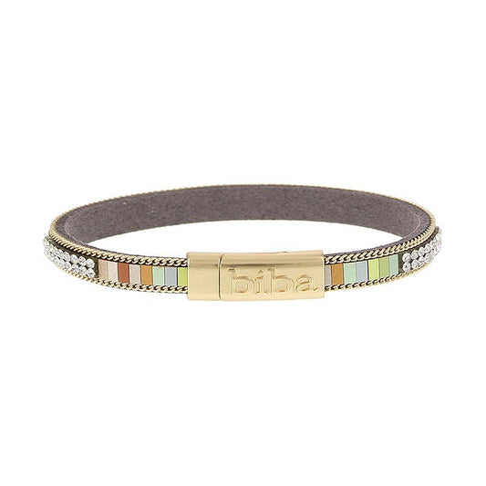 Stylisches Biba-Armband aus Kunstleder mit Kristallen