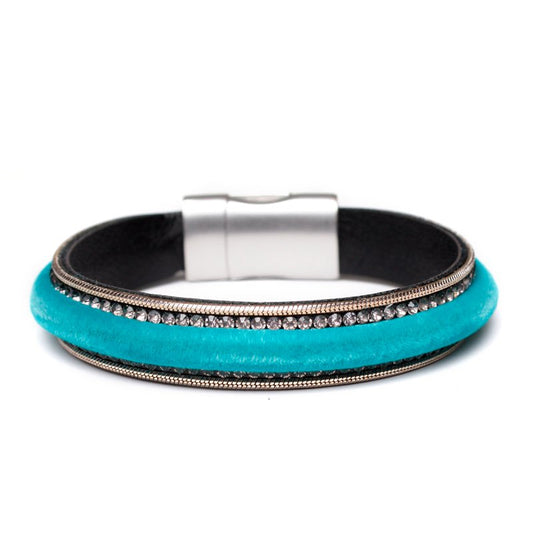 Statement-Armband „Velvet Edge“ – Türkis, Strass & Vintage-Metall