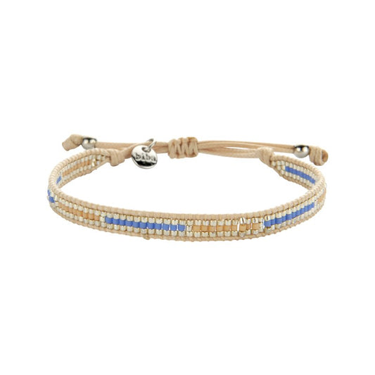 Armband „Ocean Whisper“ – handgewebt in Beige, Blau & Silber