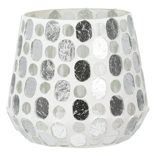 Windlicht aus Glas mit silbernen Punkten – stilvolle Lichtmomente