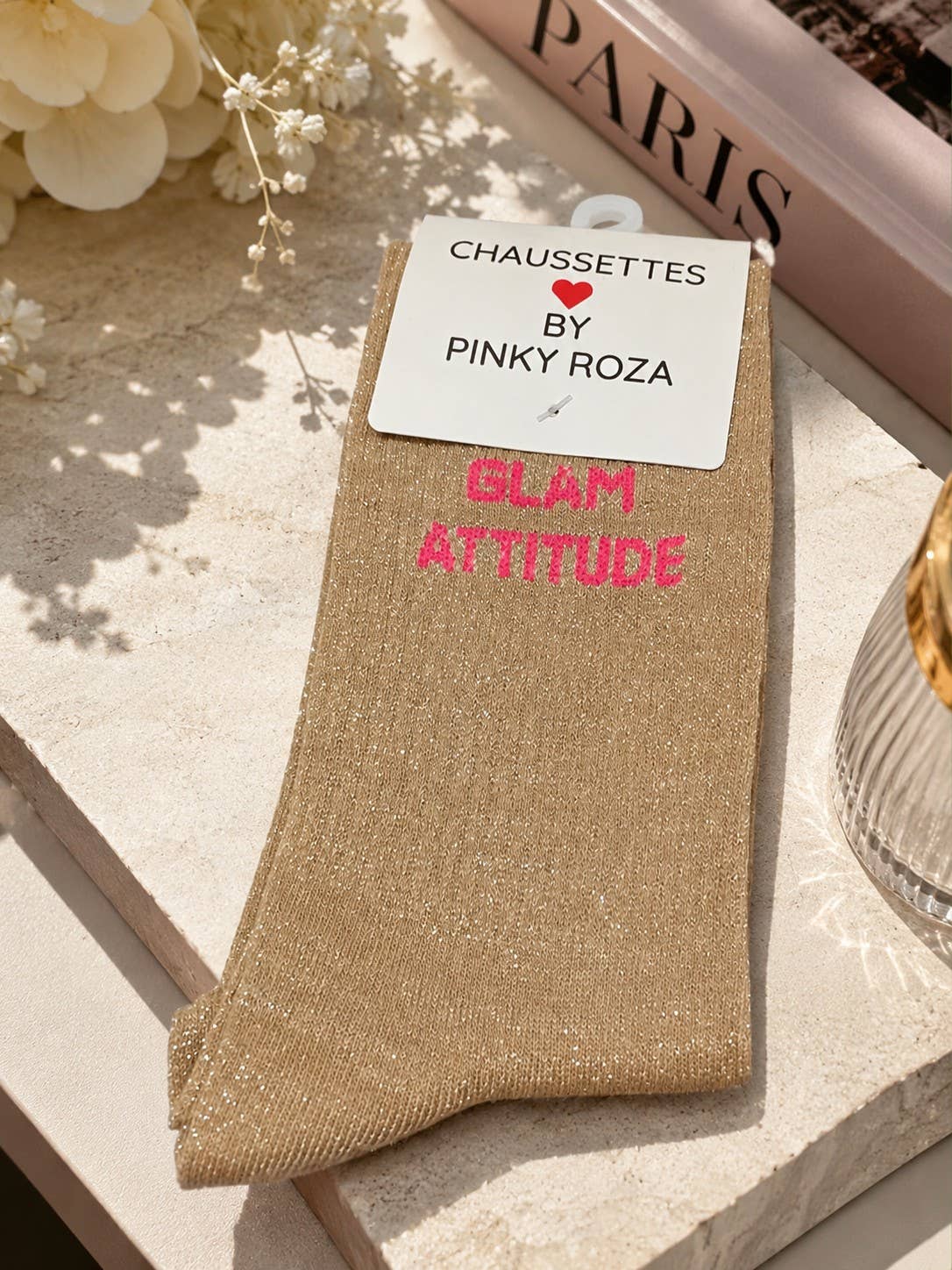 Baumwollsocke „glam attitude“ mit Pailletten – Taupe | Taille Unique Socke Pinky Roza