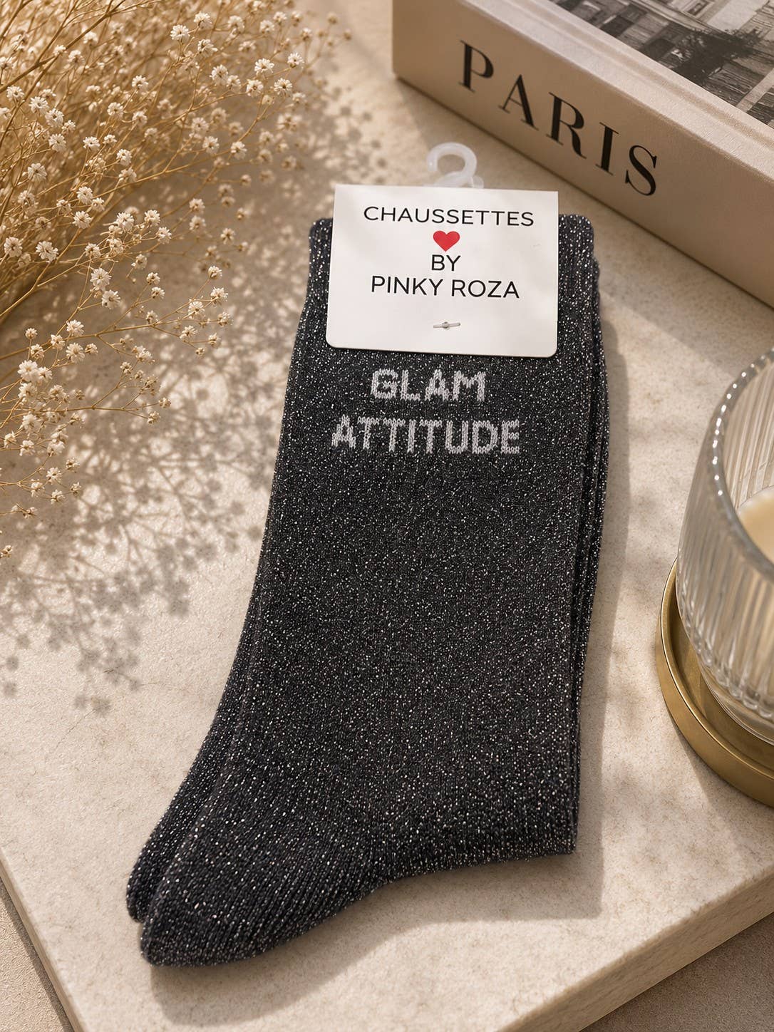 Baumwollsocke „glam attitude“ mit Pailletten – Dunkelgrau | Taille Unique Socke Pinky Roza