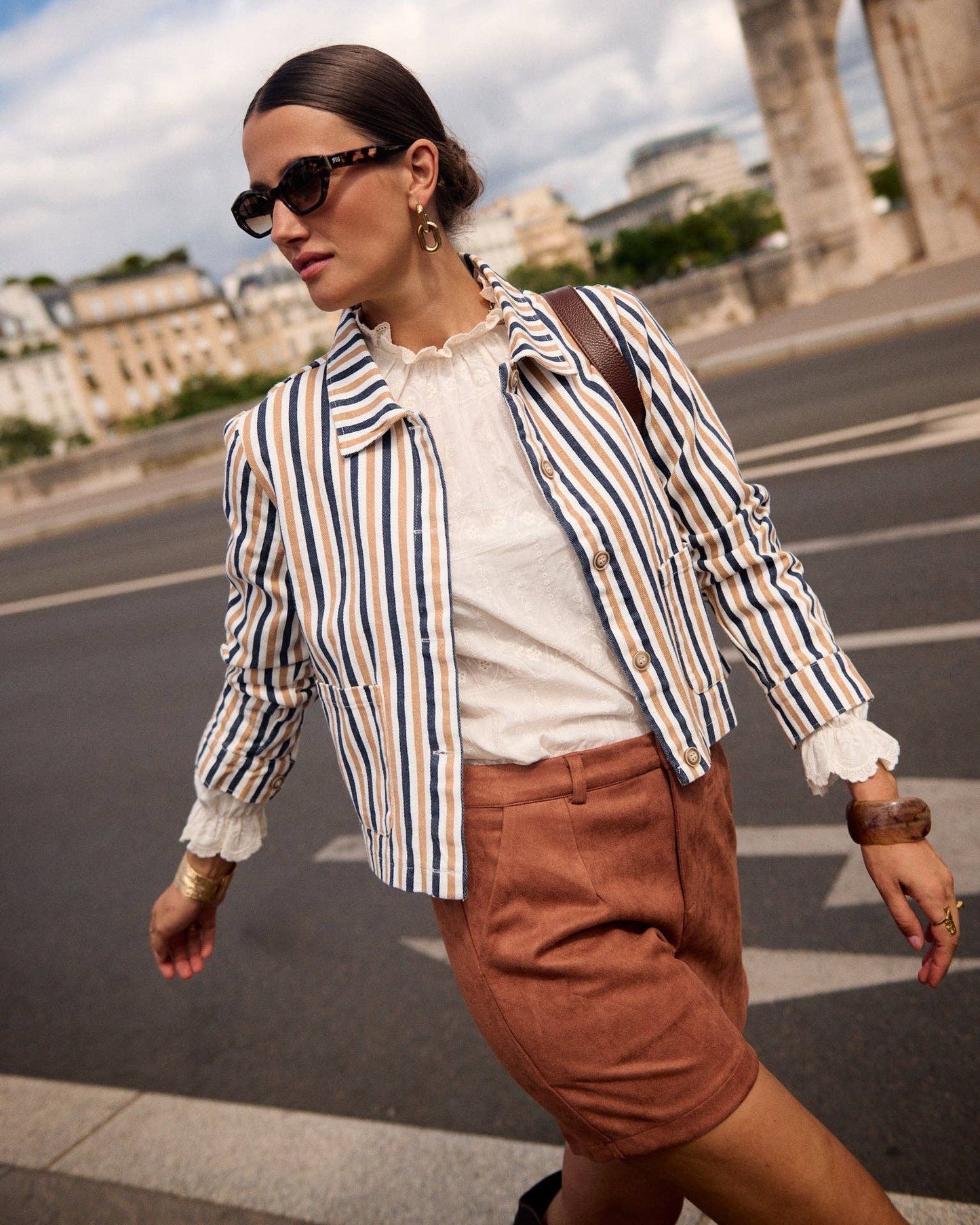 Hemdjacke – Ecru, Marine & Camel gestreift | IN APRIL 1986 Jacke IN APRIL 1986