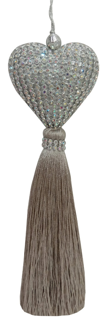 Quaste „Diamond Heart“ – Glitzerherz in Grau, 20 cm