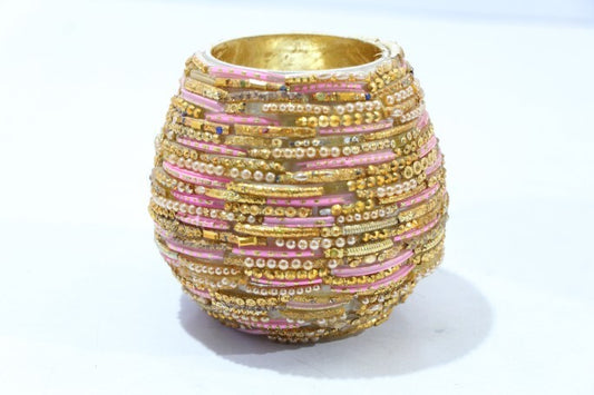 Glas-Kugelteelicht Rosa/Gold – Orientalischer Charme in Kugelform