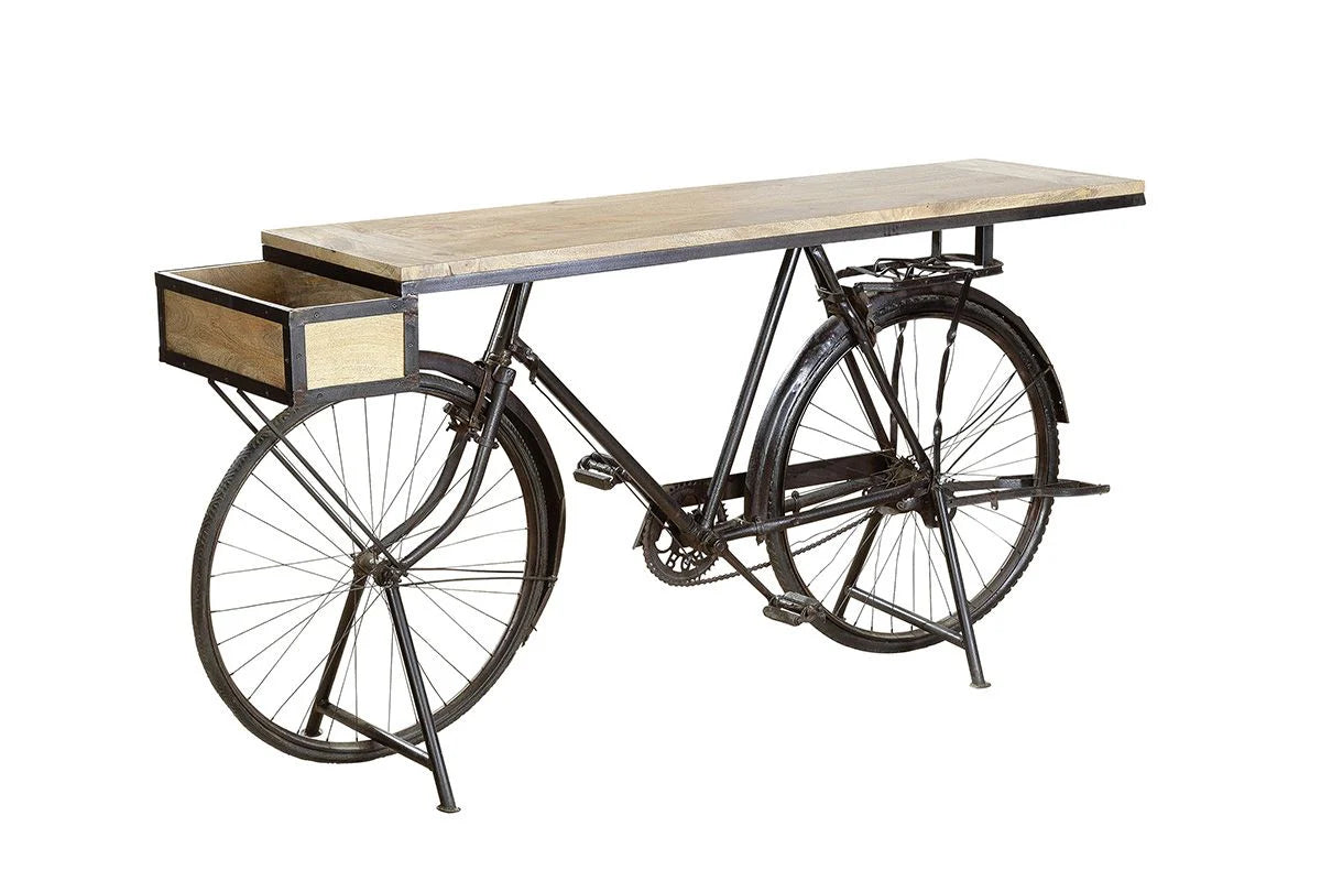 Fahrrad-Theke aus schwarzem Metall & Mangoholz – Industrial Design mit Charme