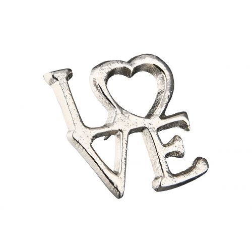 Kerzenstecker „Love“ – Herz & Schriftzug aus silberfarbenem Metall