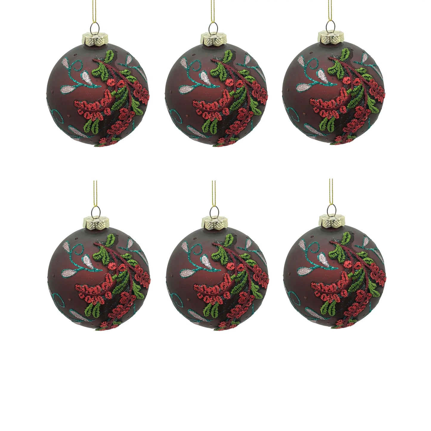 Weihnachtskugel aus Glas mit Stickerei