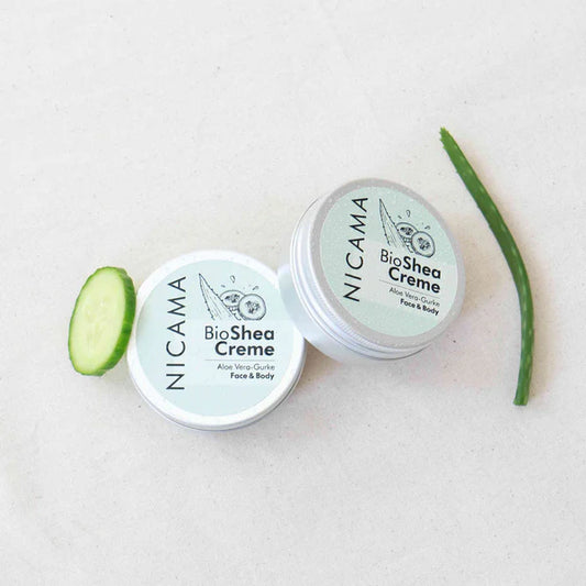 NICAMA Bio Sheacreme Aloe Vera-Gurke – Naturkosmetik, 50 ml Handcreme Nicama