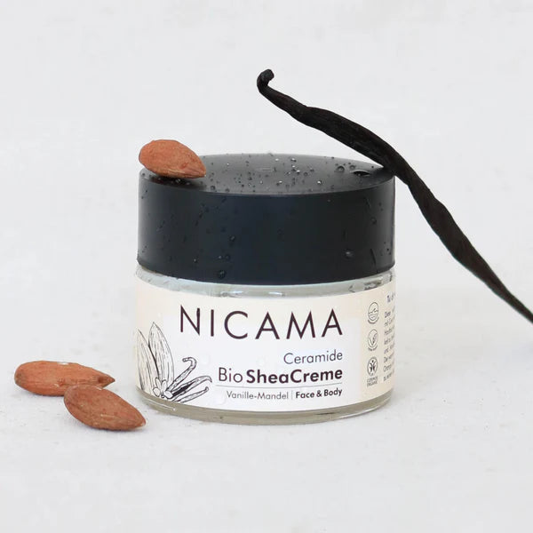 NICAMA Ceramide Bio Sheacreme Mandel-Vanille – Naturkosmetik, 50 ml Handcreme Nicama