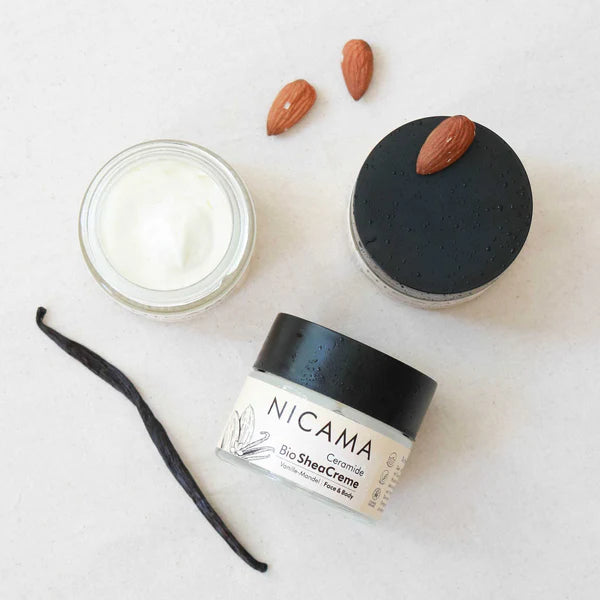NICAMA Ceramide Bio Sheacreme Mandel-Vanille – Naturkosmetik, 50 ml Handcreme Nicama